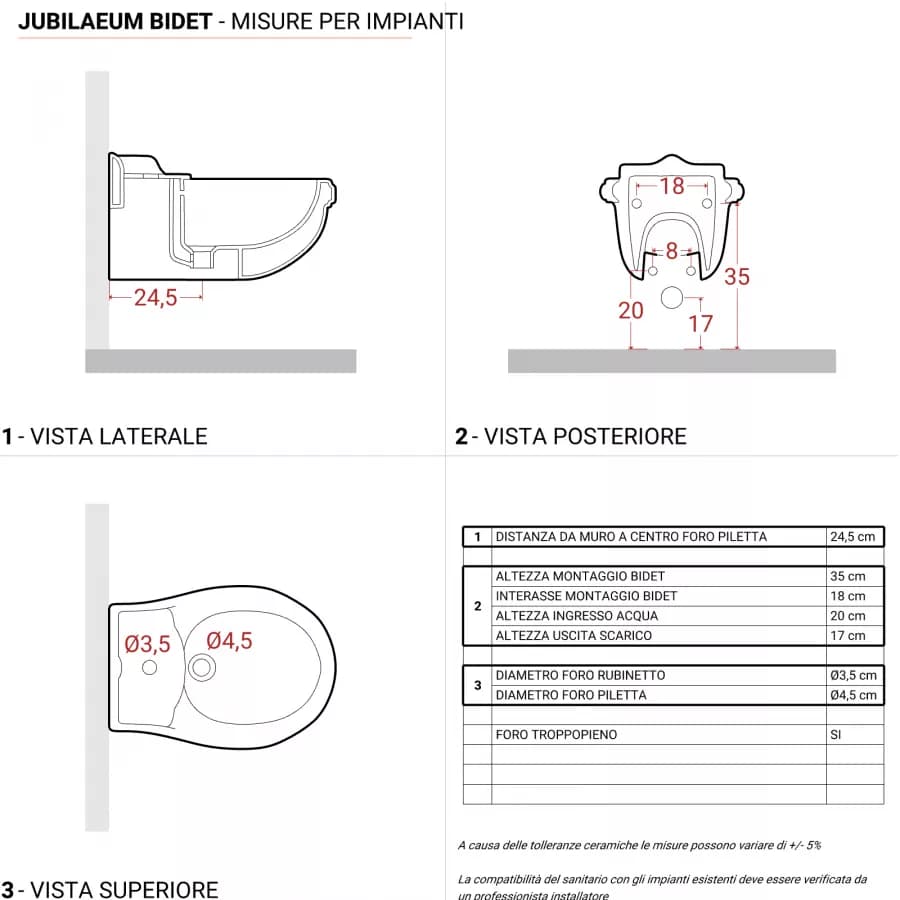Sanitari sospesi in ceramica serie JUBILAEUM di Azzurra con sedile copri wc design classico