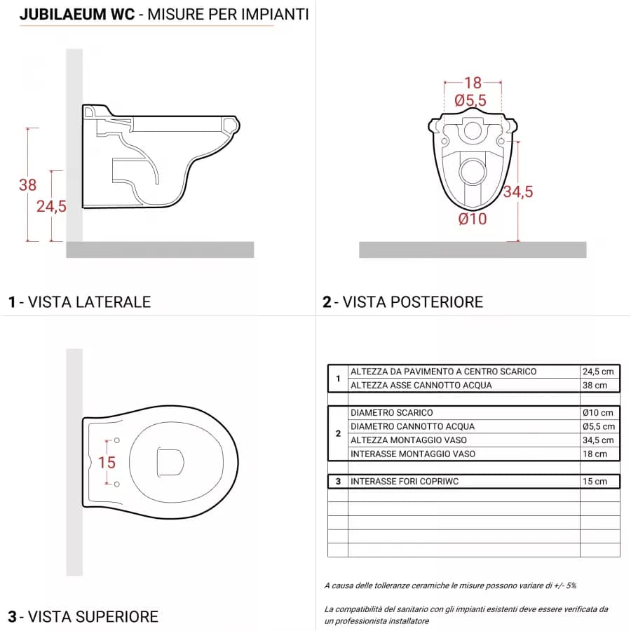Sanitari sospesi in ceramica serie JUBILAEUM di Azzurra con sedile copri wc design classico