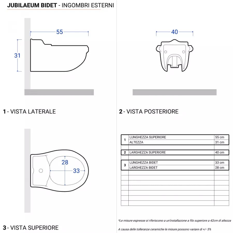 Sanitari sospesi in ceramica serie JUBILAEUM di Azzurra con sedile copri wc design classico