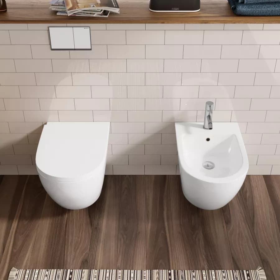 Sanitari sospesi rimless ceramica Volga risciacquo integrale con copriwc softclose
