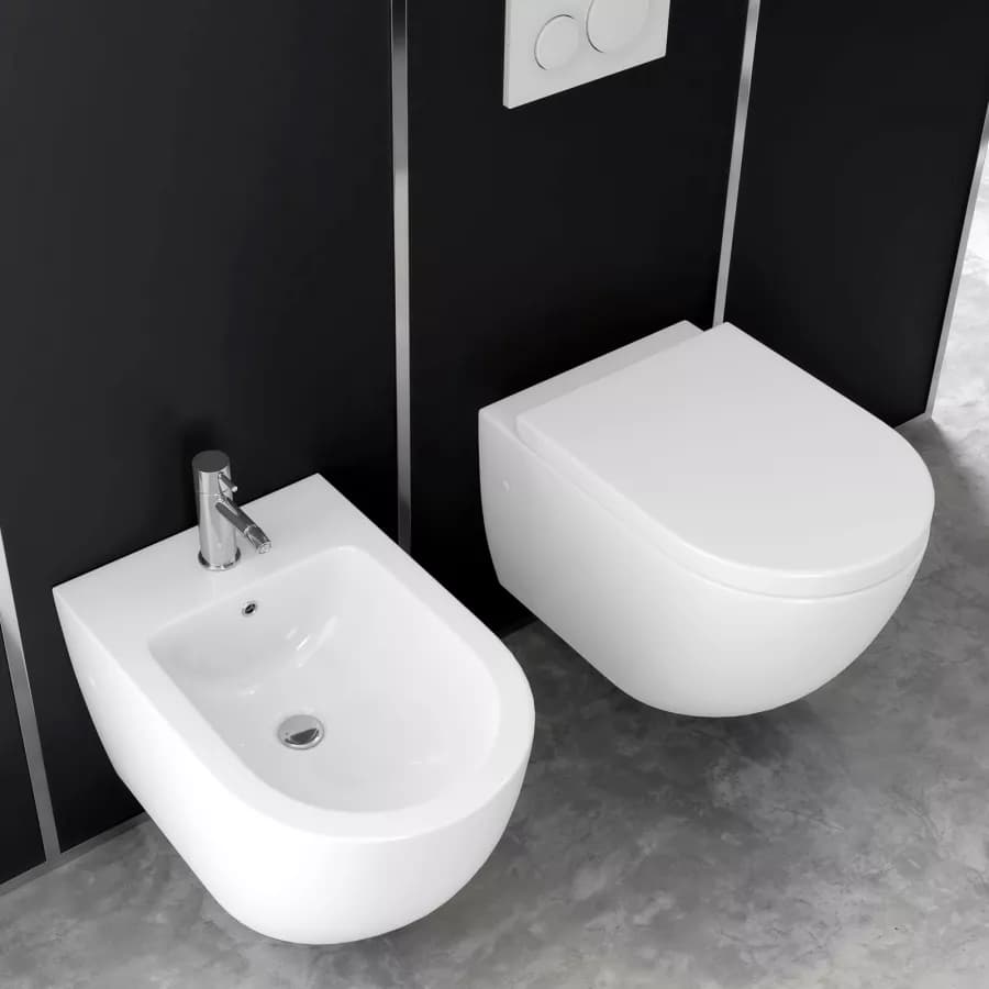 Sanitari sospesi rimless ceramica Volga risciacquo integrale con copriwc softclose