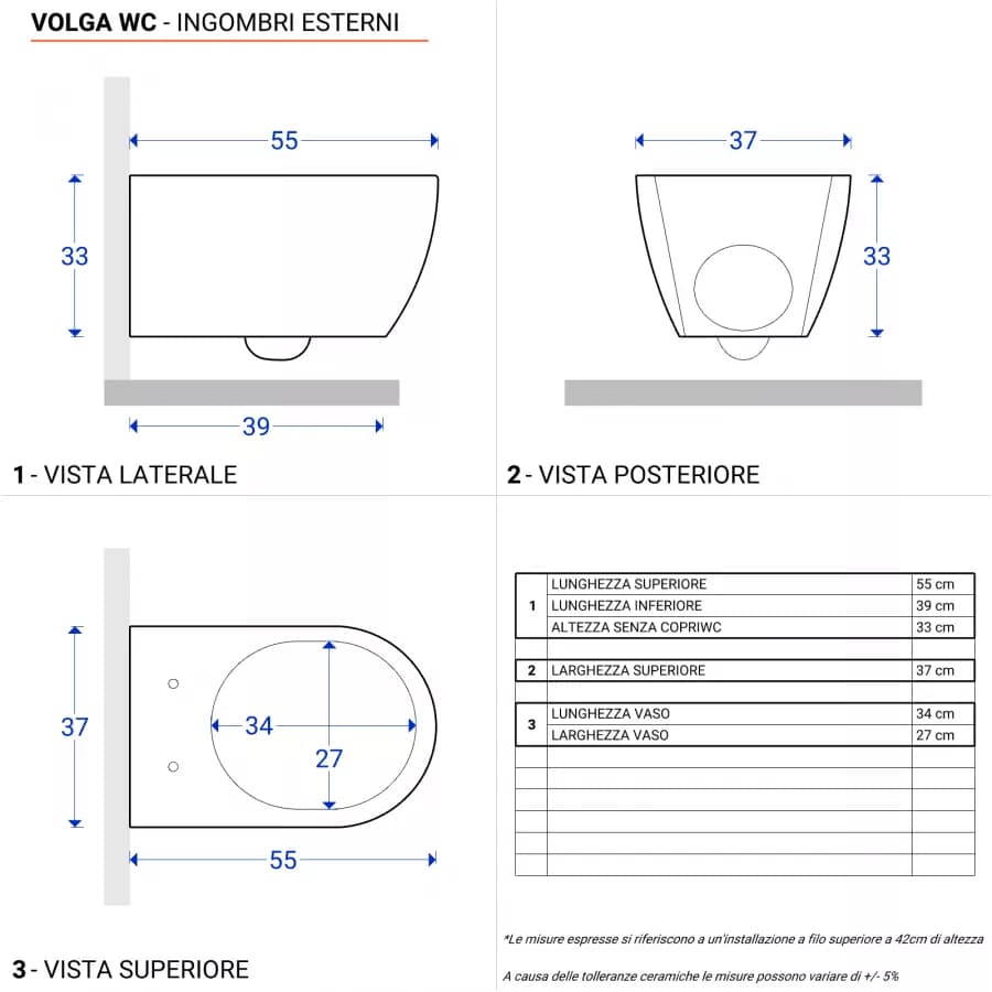 Sanitari sospesi rimless ceramica Volga risciacquo integrale con copriwc softclose