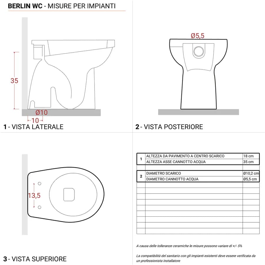 Sanitari tradizionali in ceramica bianca con copriwc e scarico a terra - Perth
