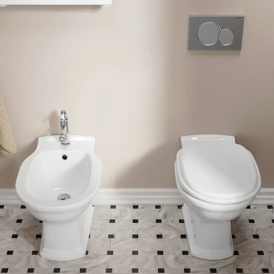 Sanitari classici con bidet monoforo e sedile in ceramica bianca - Fanit