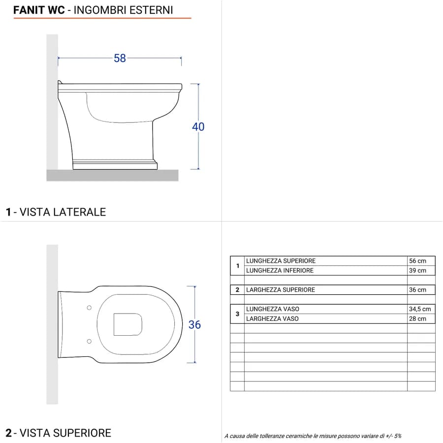 Sanitari classici con bidet monoforo e sedile in ceramica bianca - Fanit