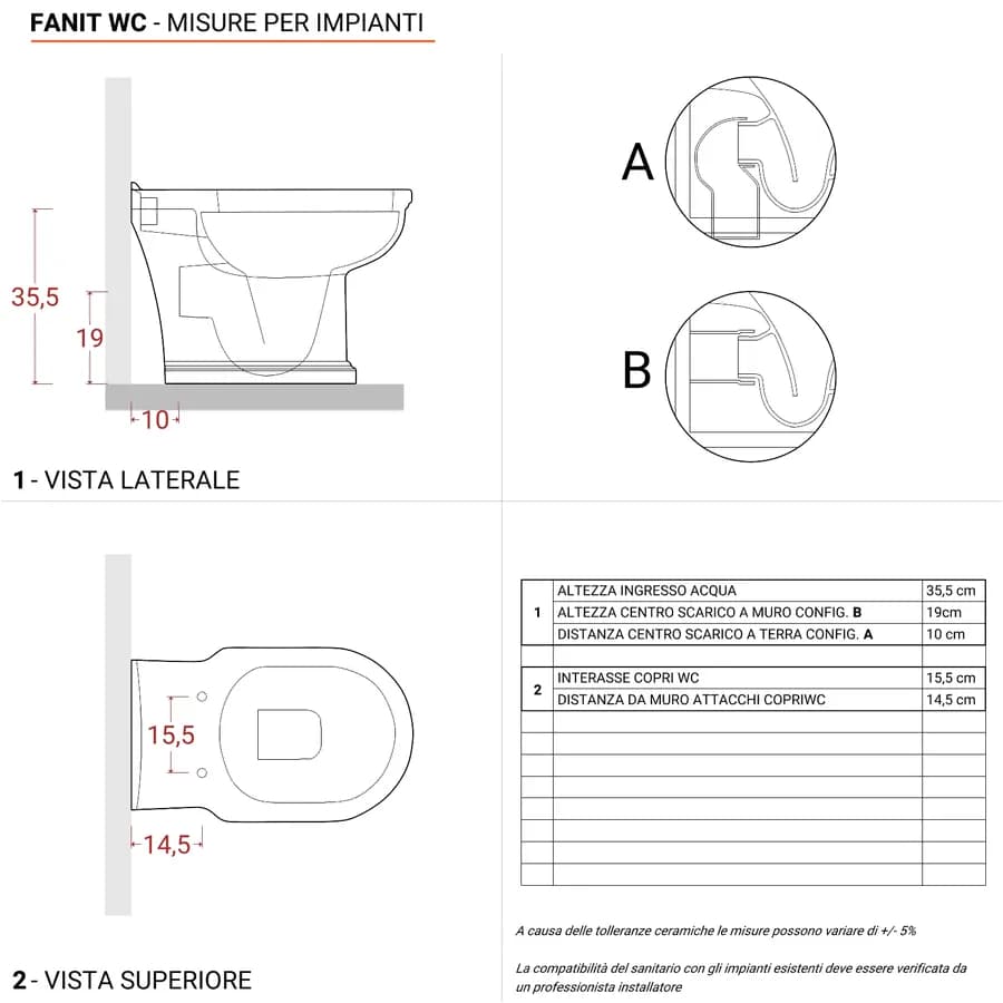 Sanitari classici con bidet monoforo e sedile in ceramica bianca - Fanit