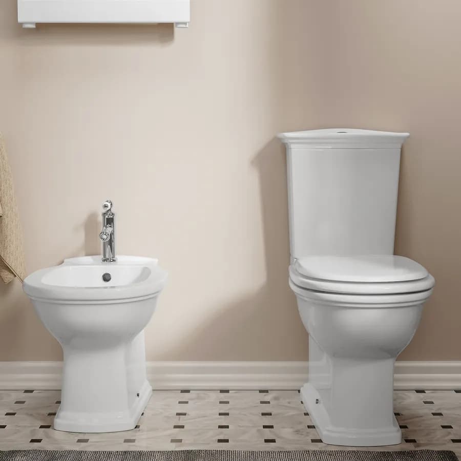 Sanitari monoblocco con bidet monoforo e sedile in ceramica bianca - Fanit