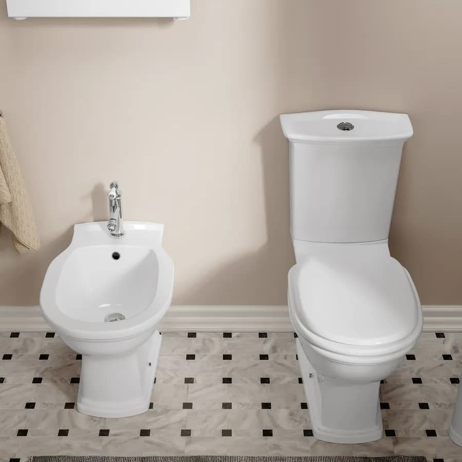Sanitari monoblocco con bidet monoforo e sedile in ceramica bianca - Fanit