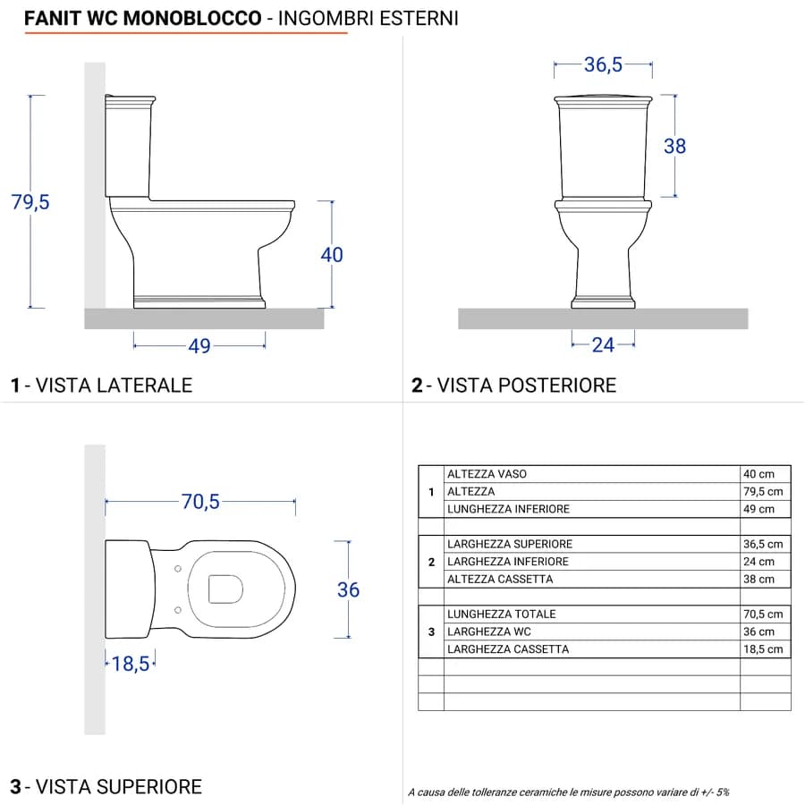 Sanitari monoblocco con bidet monoforo e sedile in ceramica bianca - Fanit