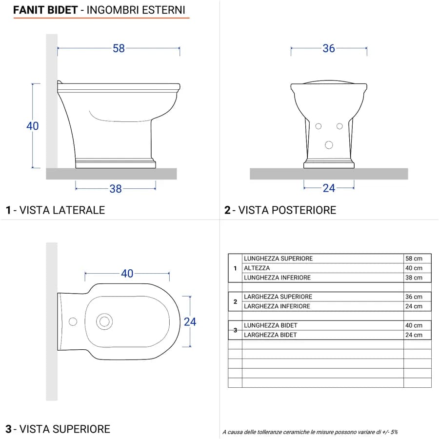 Sanitari monoblocco con bidet monoforo e sedile in ceramica bianca - Fanit