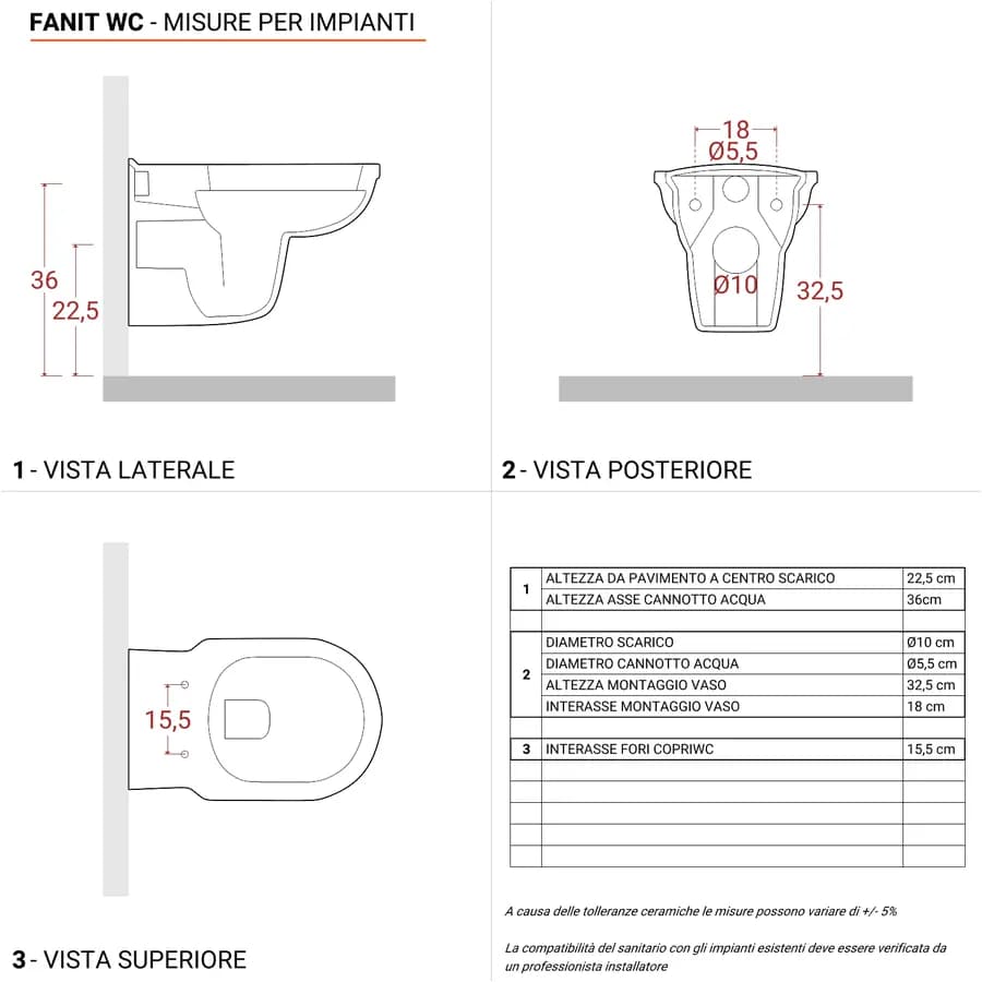 Sanitari sospesi con bidet monoforo e sedile in ceramica bianca - Fanit