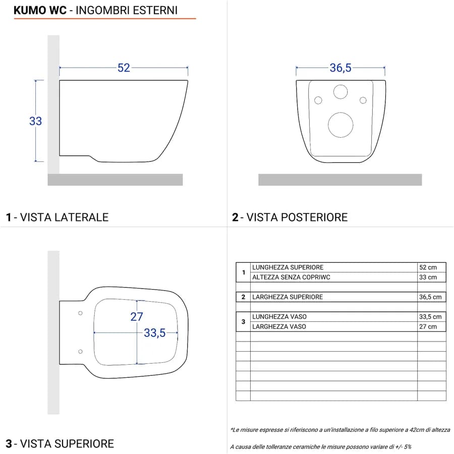 Sanitario ceramica wc singolo sospeso con sedile soft-close ceramica bianca - Kumo