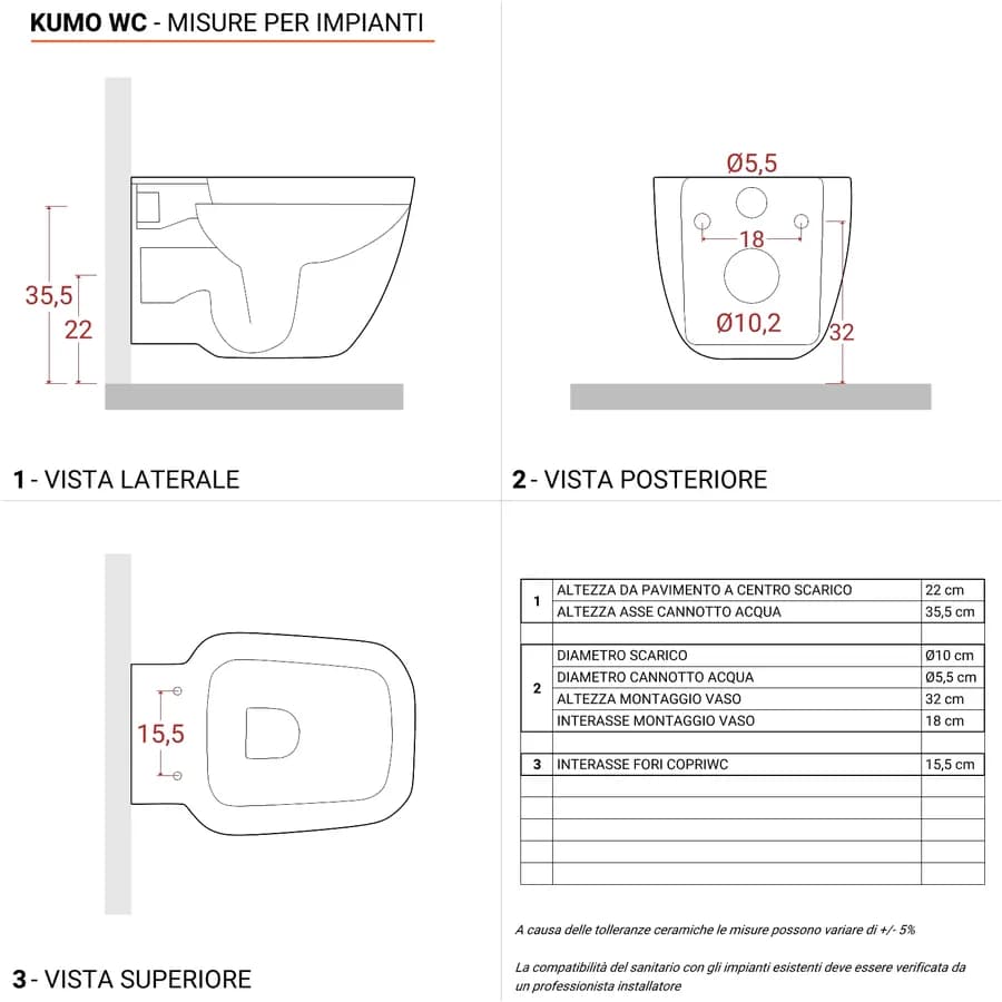 Sanitario ceramica wc singolo sospeso con sedile soft-close ceramica bianca - Kumo