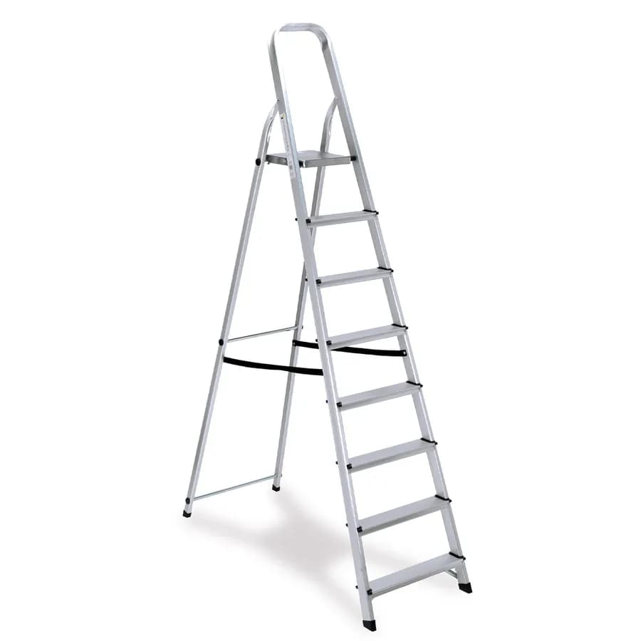 Scala in alluminio 8 gradini 215h cm con gancio di sicurezza
