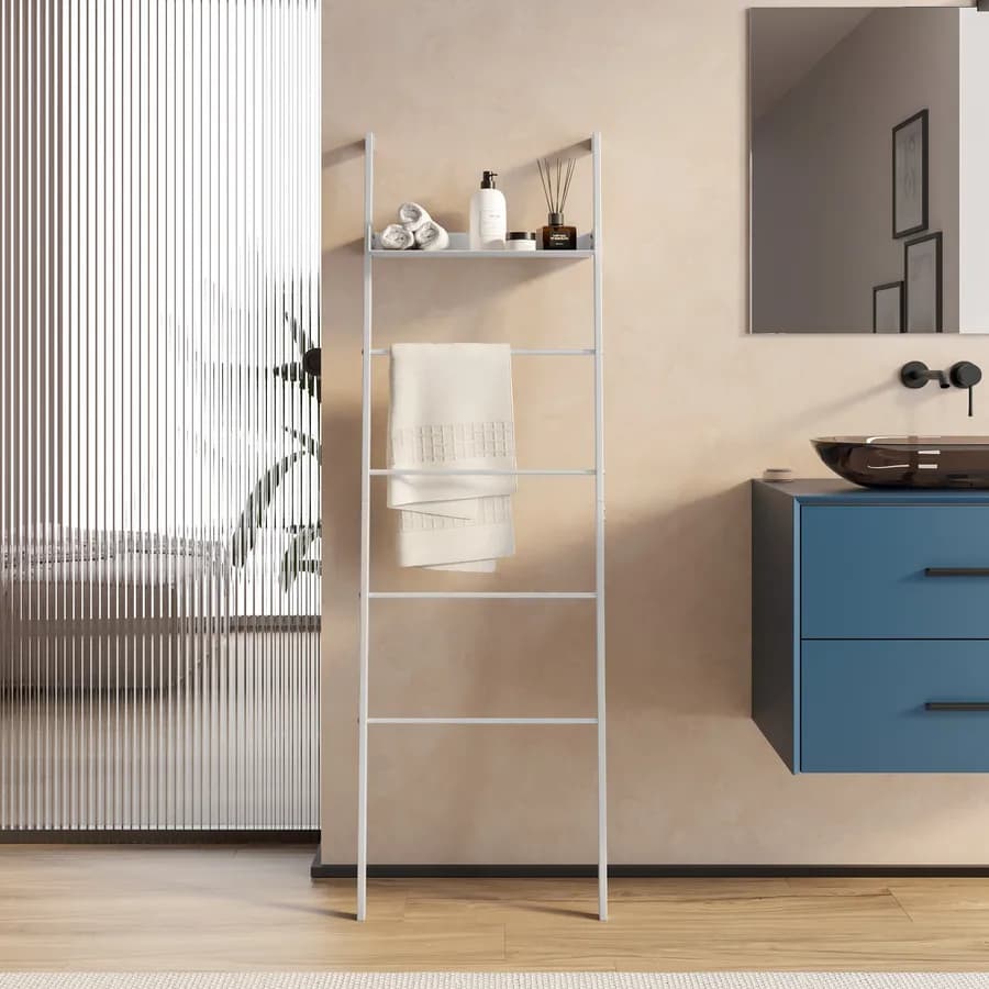 Scala porta salviette da parete 160 h cm in metallo bianco con ripiano - Zeit