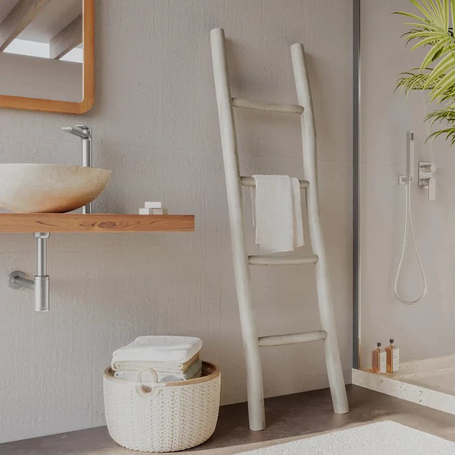 Scala portasciugamani 150 h cm in legno teak bianco