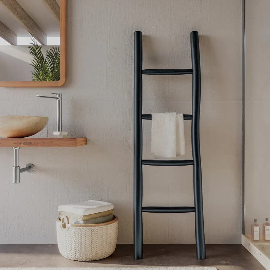 Scala portasciugamani in legno teak nero lucido 45x150h con quattro pioli