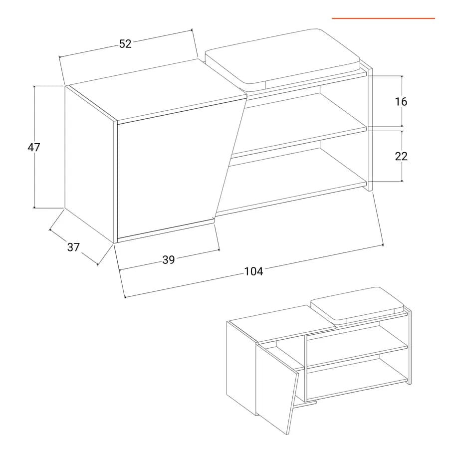 Scarpiera 104x47h cm in legno cashmere e rovere con ripiano e anta - Kantiko