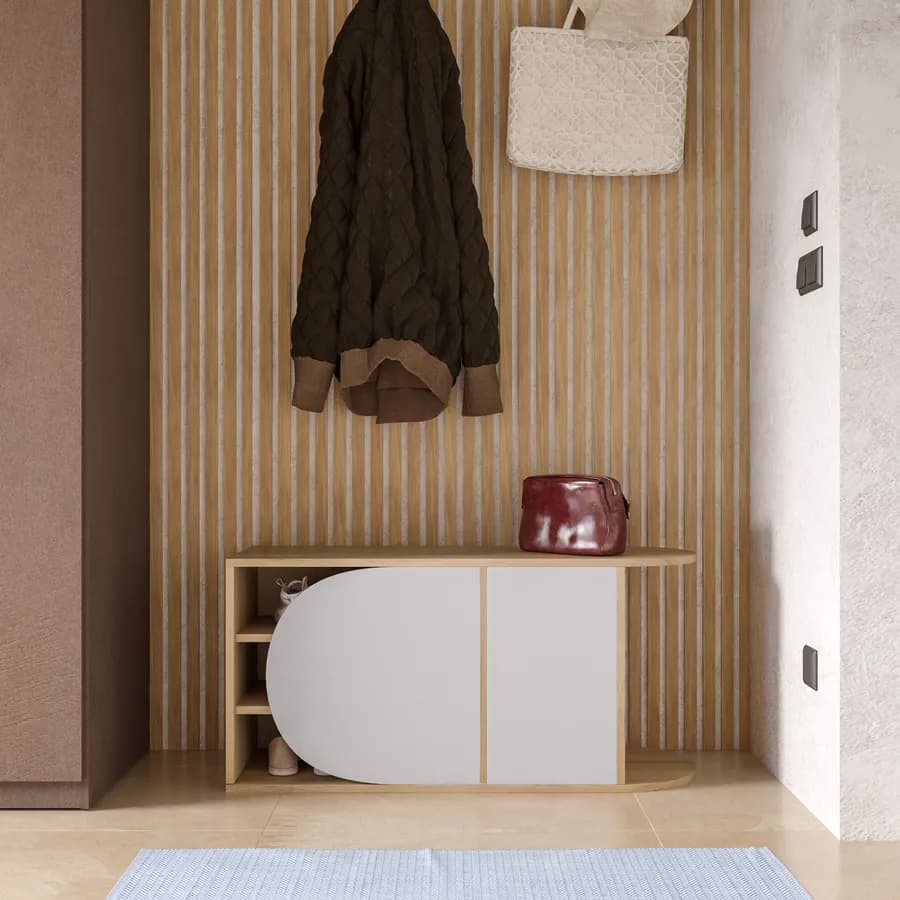 Scarpiera 104x50h cm bianco e rovere con ante - Hamish