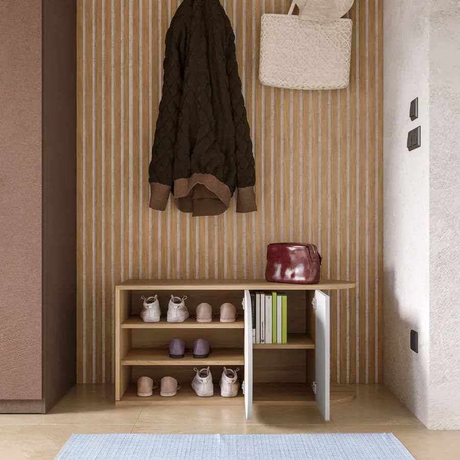Scarpiera 104x50h cm bianco e rovere con ante - Hamish