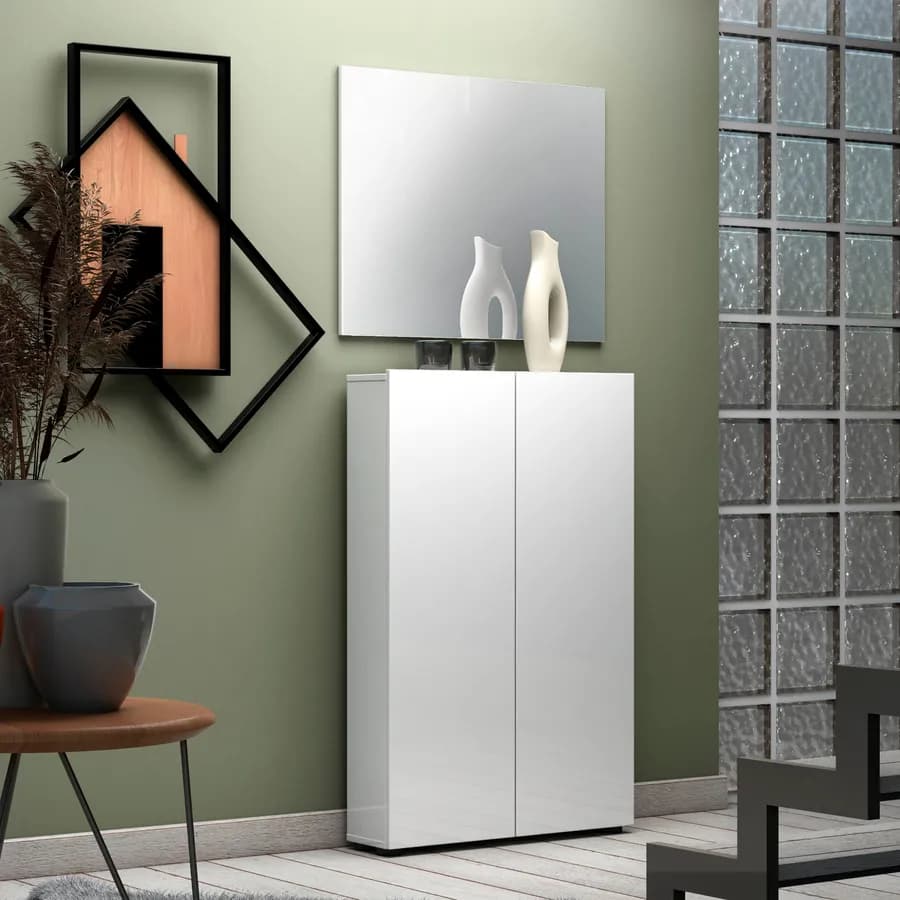 Scarpiera 73x113h cm bianco lucido con 2 ante soft close e 5 ripiani - Startis