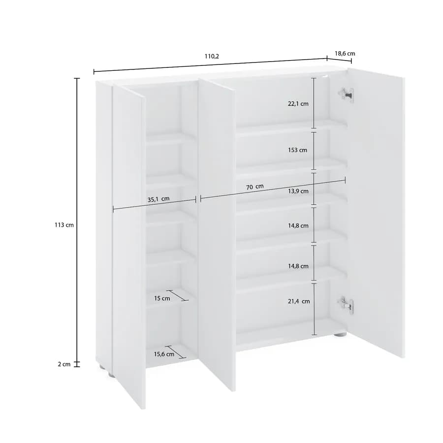 Scarpiera 110x113h cm bianco lucido con 3 ante reversibili con soft close - Startis