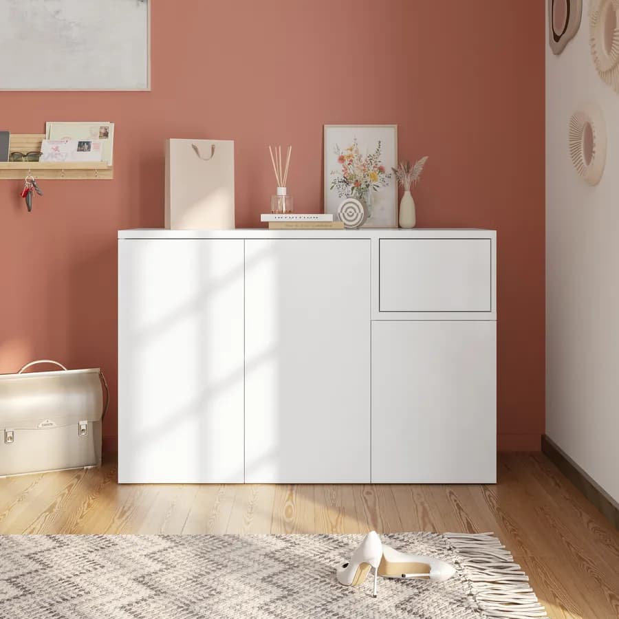 Scarpiera 120x80h cm con 3 ante e 1 anta a ribalta in legno bianco - Cirill