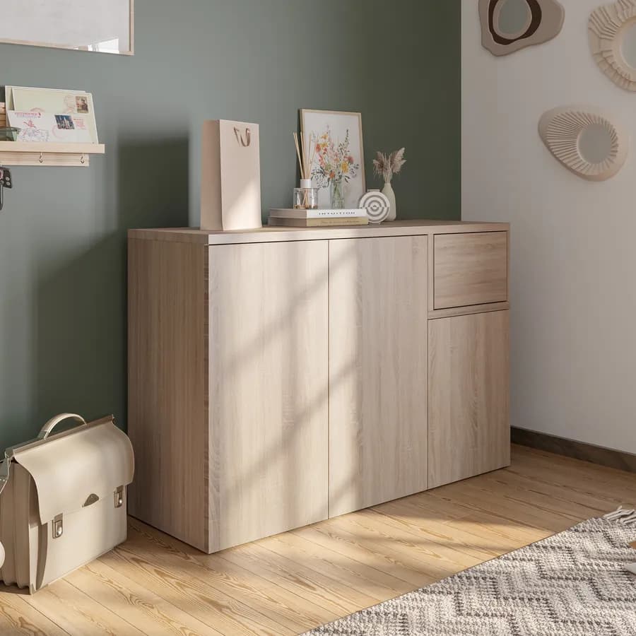 Scarpiera 120x80h cm con 3 ante e 1 anta a ribalta in legno rovere - Cirill