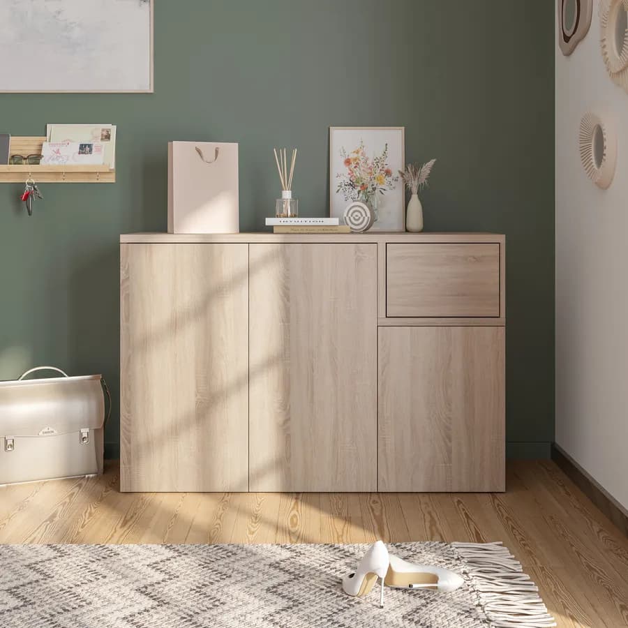 Scarpiera 120x80h cm con 3 ante e 1 anta a ribalta in legno rovere - Cirill