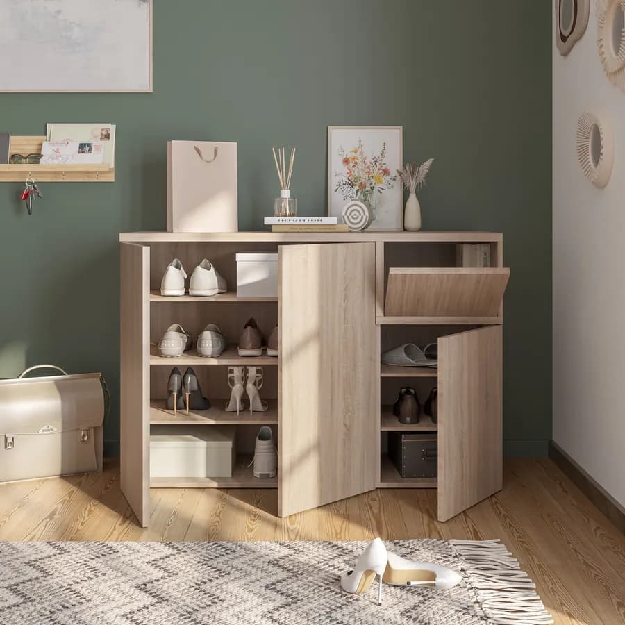 Scarpiera 120x80h cm con 3 ante e 1 anta a ribalta in legno rovere - Cirill