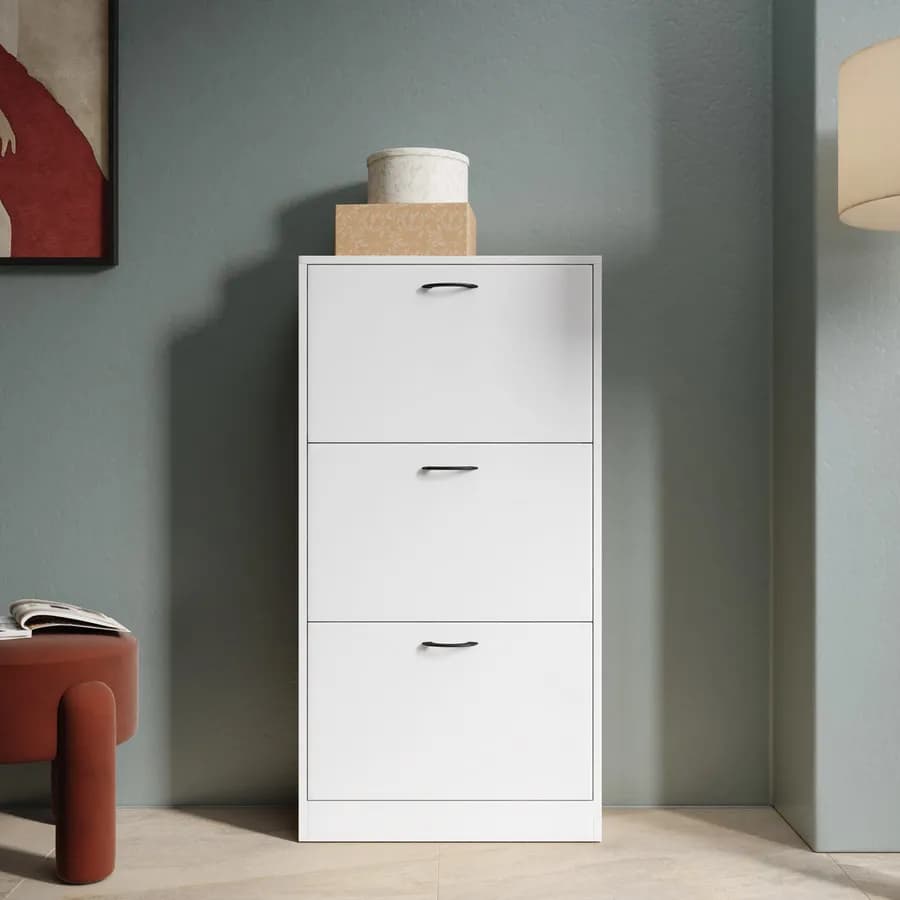 Scarpiera 60x116h cm rovere bianco con 3 ante - Tlifin