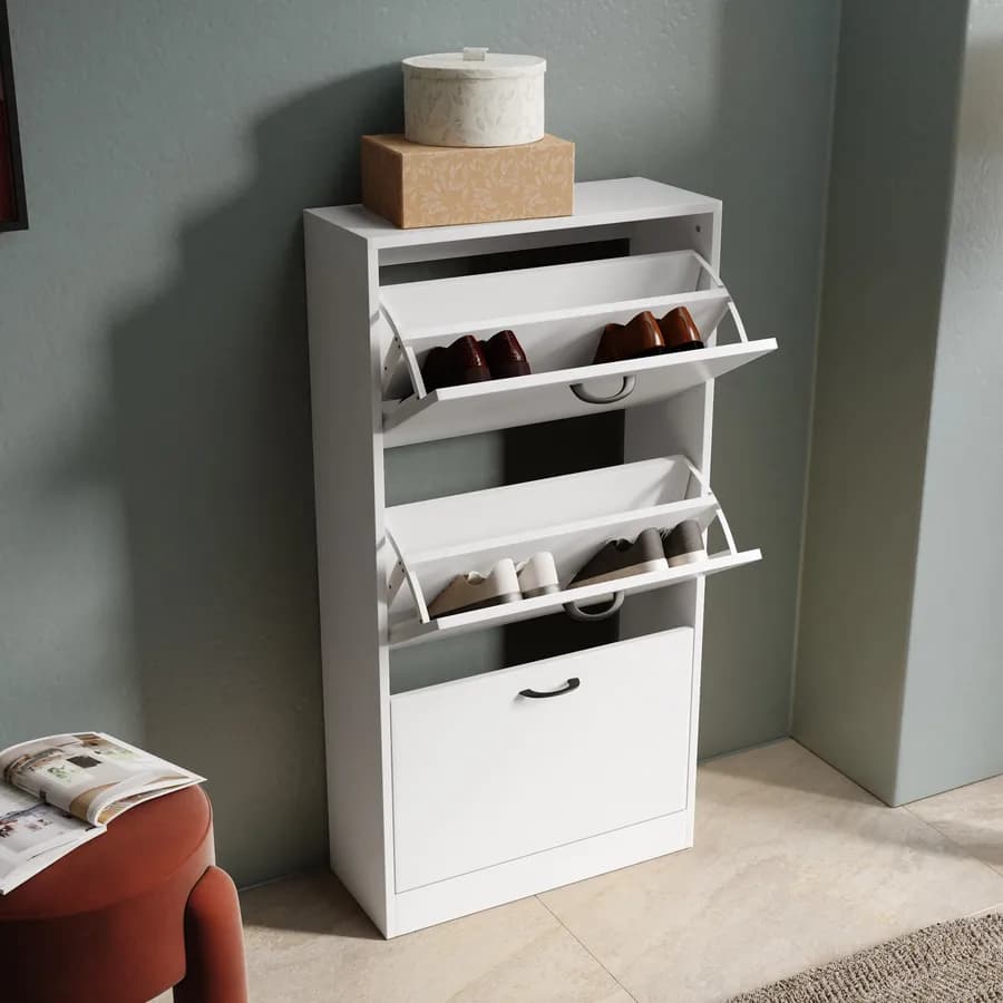 Scarpiera 60x116h cm rovere bianco con 3 ante - Tlifin