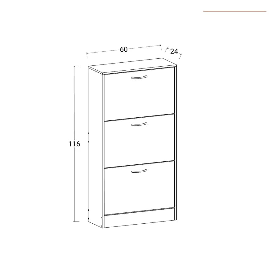 Scarpiera 60x116h cm rovere bianco con 3 ante - Tlifin