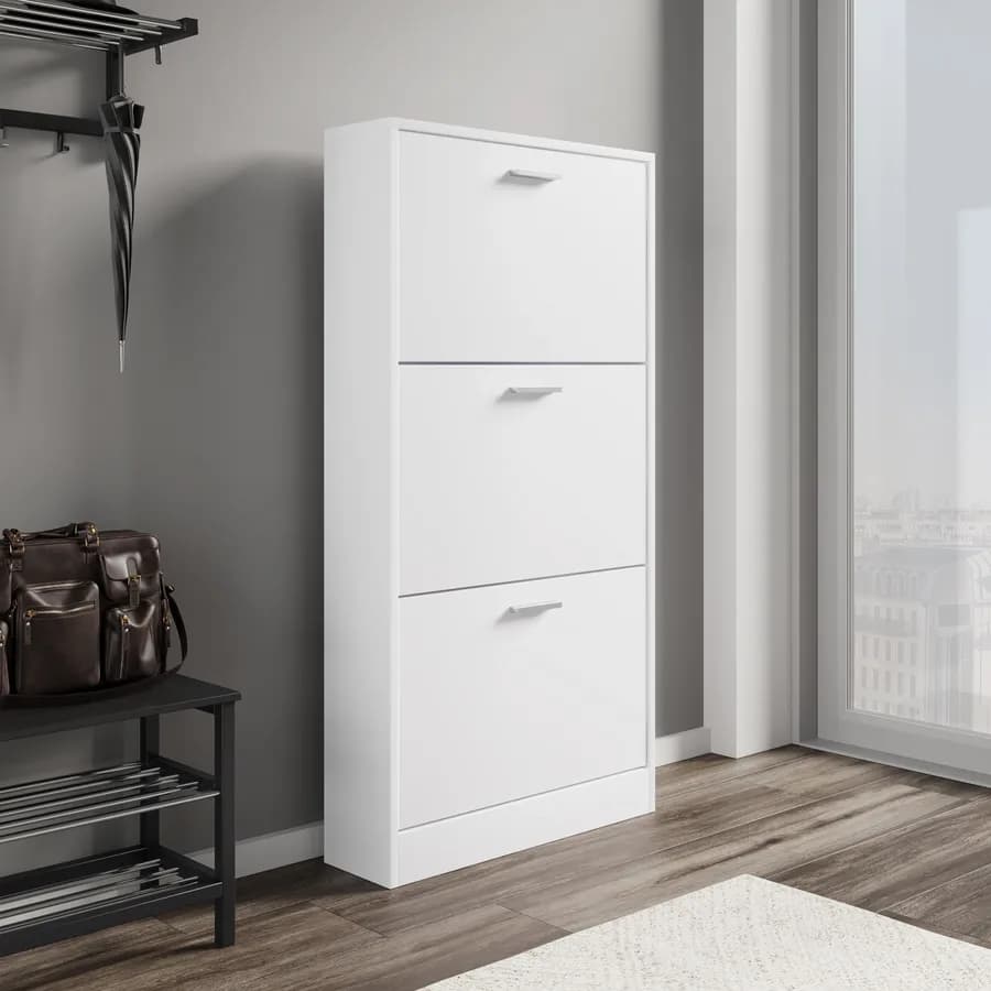 Scarpiera salvaspazio 60x117h cm bianco con 3 ante a ribalta - Sonic