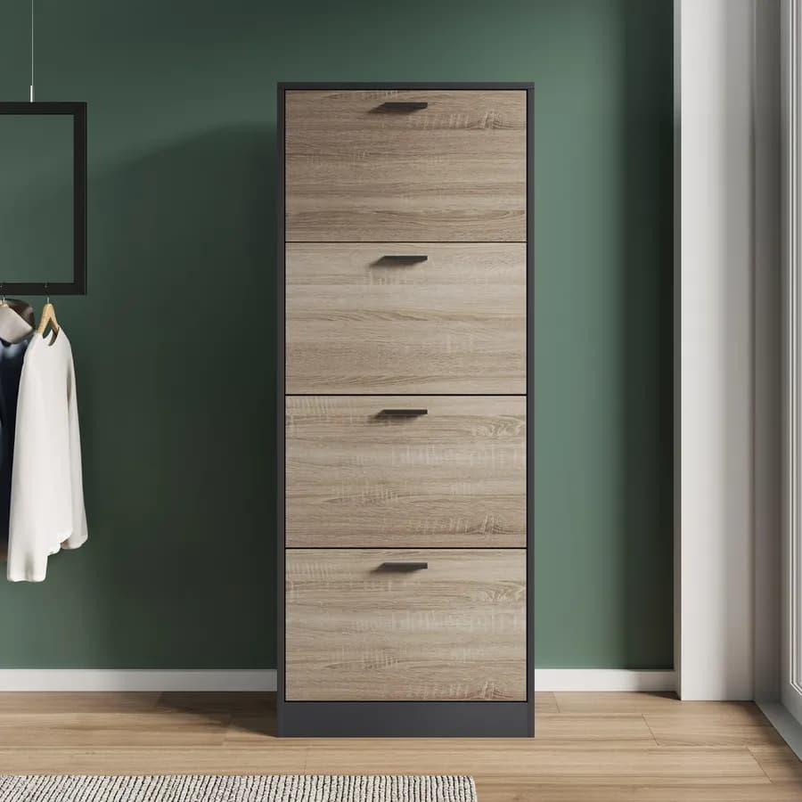 Scarpiera 60x153h cm antracite e rovere con 4 ante a ribalta - Sonic