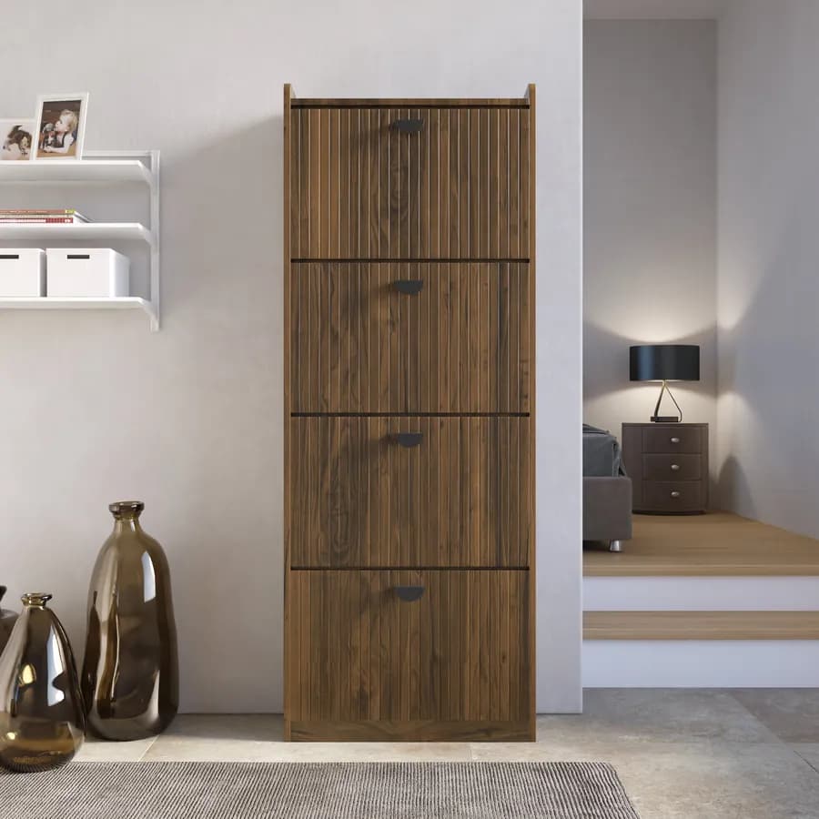 Scarpiera 60x157h cm con 4 ante a ribalta noce cannettato - Ozma