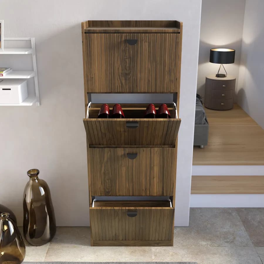 Scarpiera 60x157h cm con 4 ante a ribalta noce cannettato - Ozma