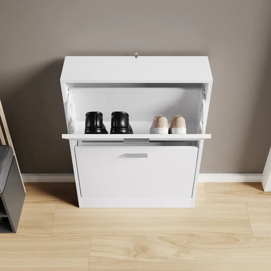 Scarpiera salvaspazio 60x82h cm bianco con 2 ante a ribalta - Sonic