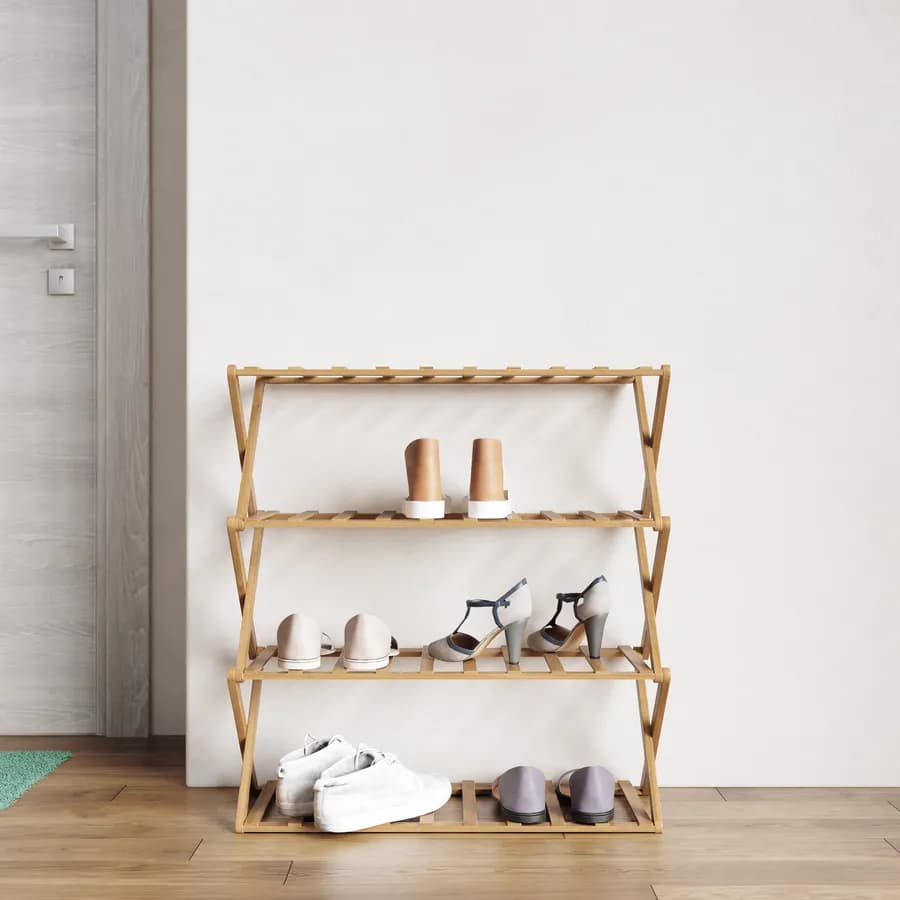 Scarpiera 66x68h cm in bambù naturale con 4 ripiani - Esmara