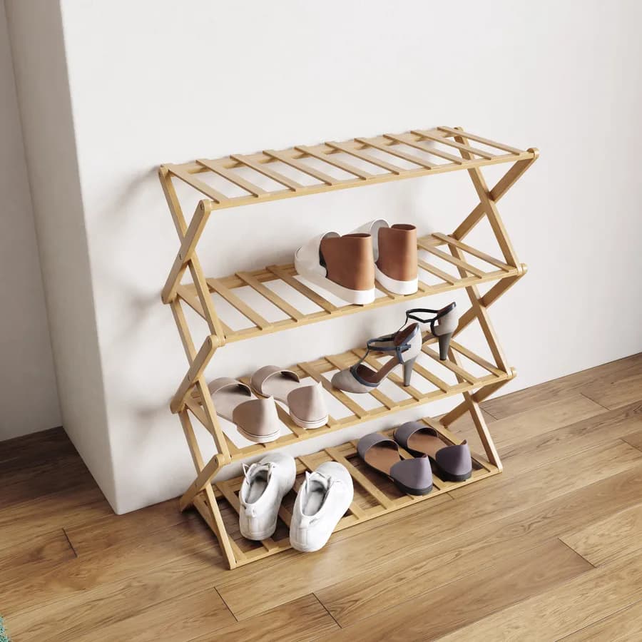 Scarpiera 66x68h cm in bambù naturale con 4 ripiani - Esmara