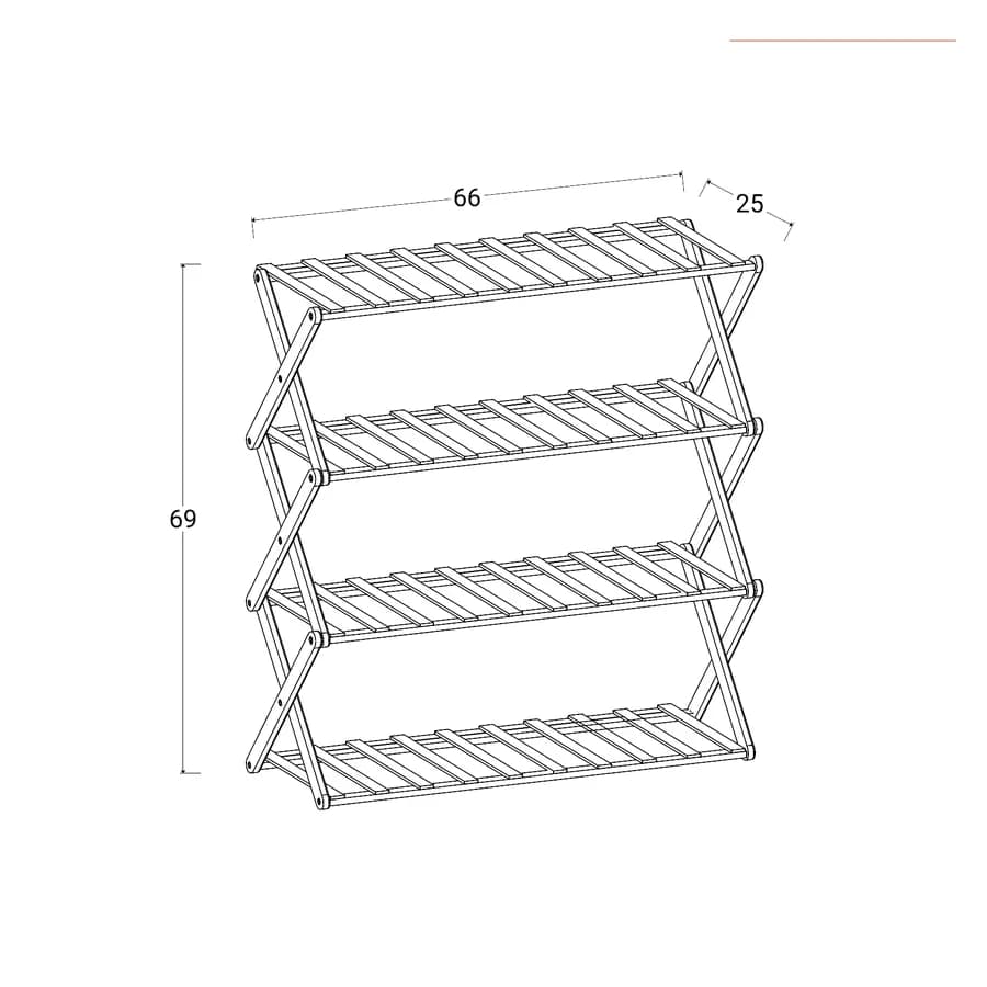Scarpiera 66x68h cm in bambù naturale con 4 ripiani - Esmara