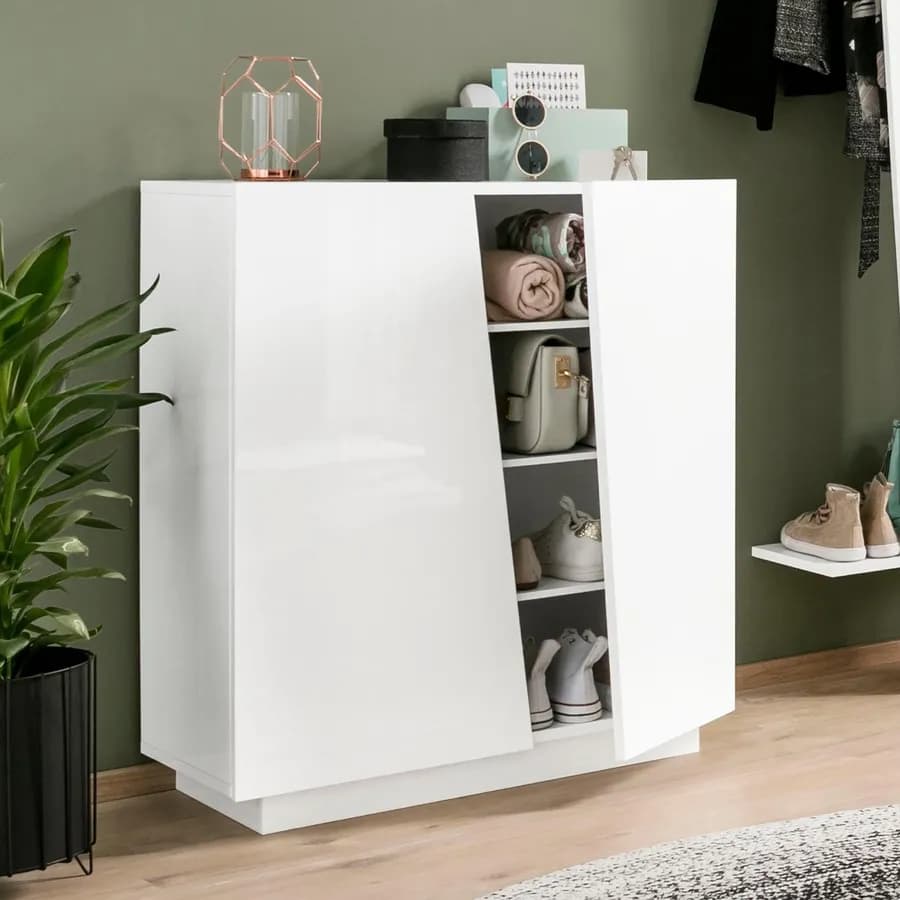 Scarpiera 80x86h cm con 2 ante in legno bianco lucido - Meg