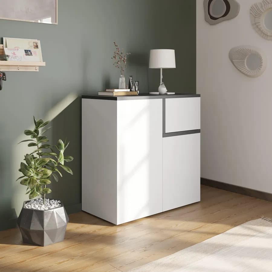 Scarpiera 80x82h cm con 2 ante e 1 anta a ribalta antracite e bianco - Cirill
