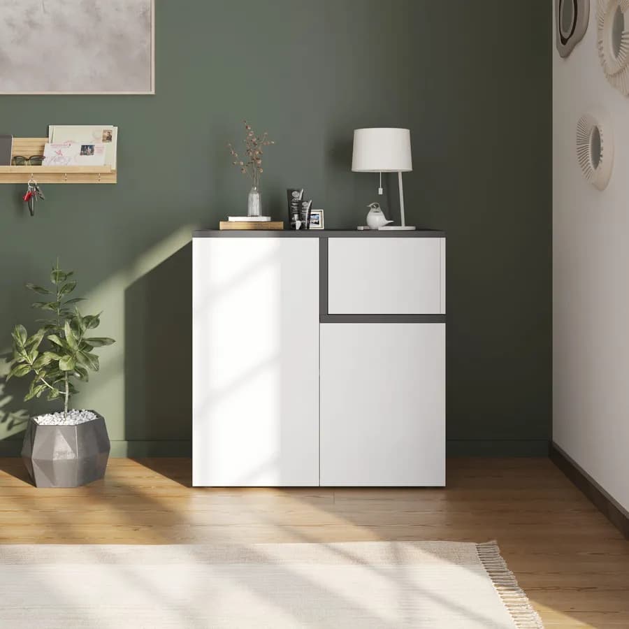 Scarpiera 80x82h cm con 2 ante e 1 anta a ribalta antracite e bianco - Cirill