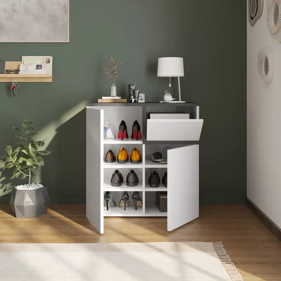 Scarpiera 80x82h cm con 2 ante e 1 anta a ribalta antracite e bianco - Cirill