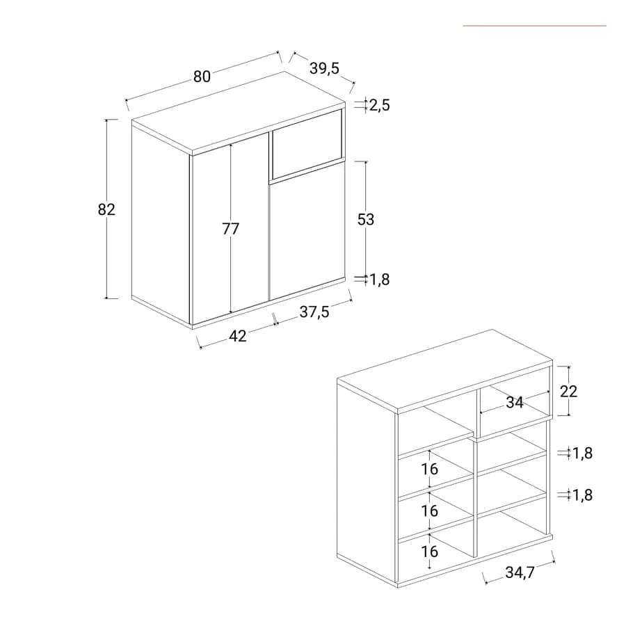 Scarpiera 80x82h cm con 2 ante e 1 anta a ribalta antracite e bianco - Cirill