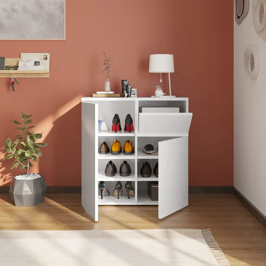 Scarpiera 80x82h cm con 2 ante e 1 anta a ribalta bianco - Cirill