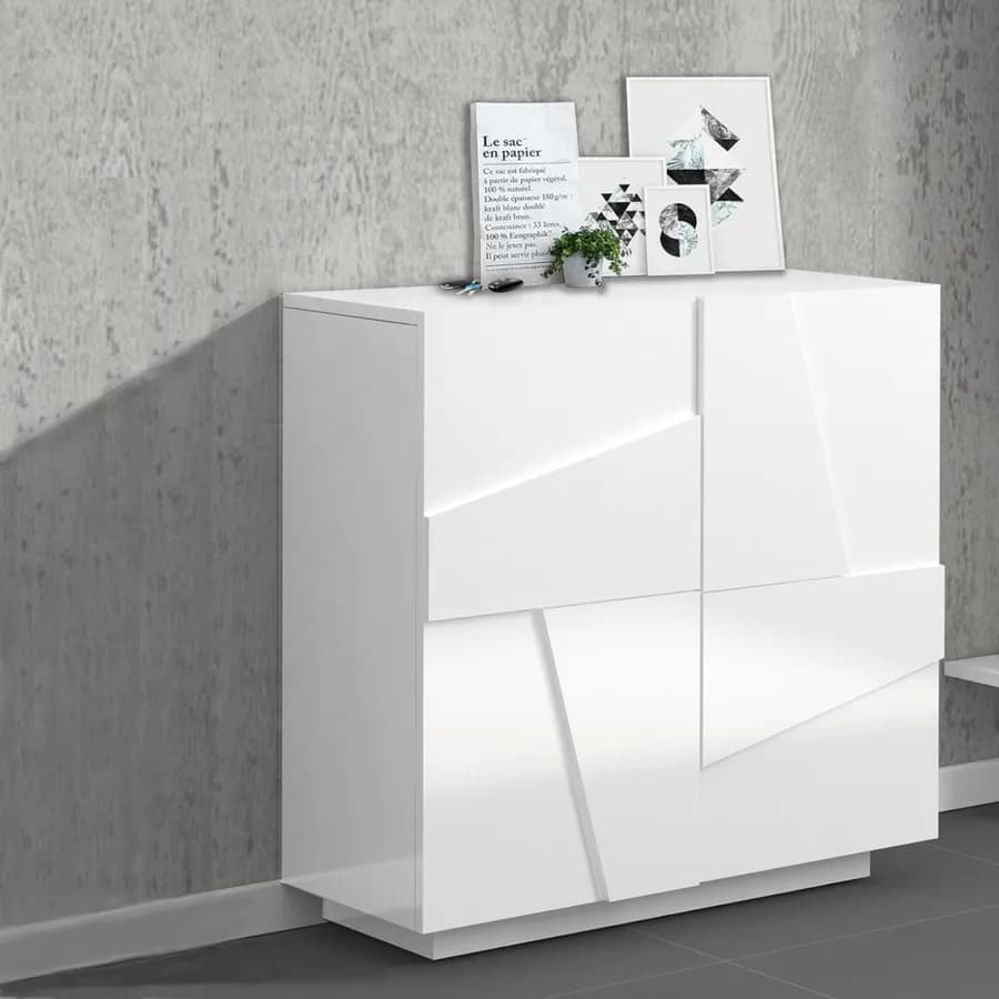 Scarpiera 81x86h cm con 2 ante in legno bianco lucido - Sharps