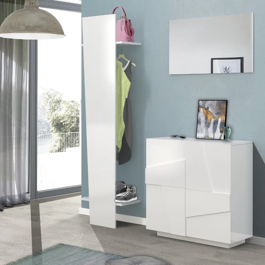 Scarpiera 81x86h cm con 2 ante in legno bianco lucido - Sharps