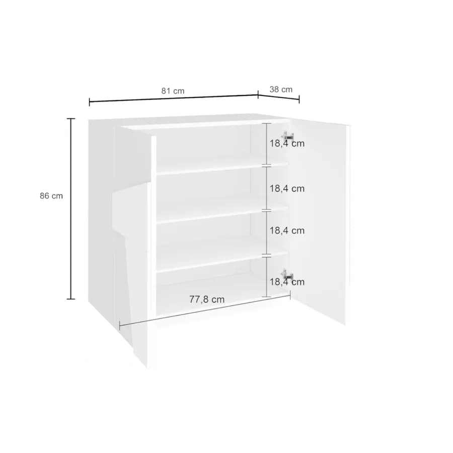 Scarpiera 81x86h cm con 2 ante in legno bianco lucido - Sharps